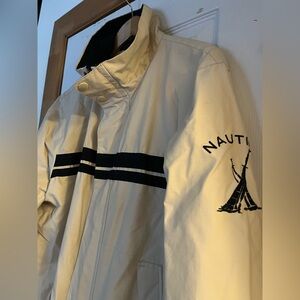 Nautica Men’s Cream Windbreaker with Black Stripes